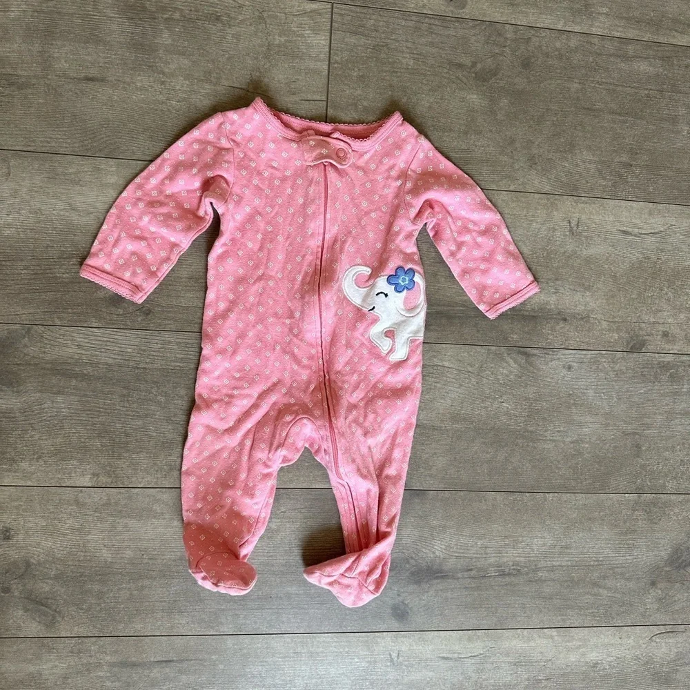 Carter's Pink Elephant Zip Up Footie Pajamas 6 Months Baby Girl